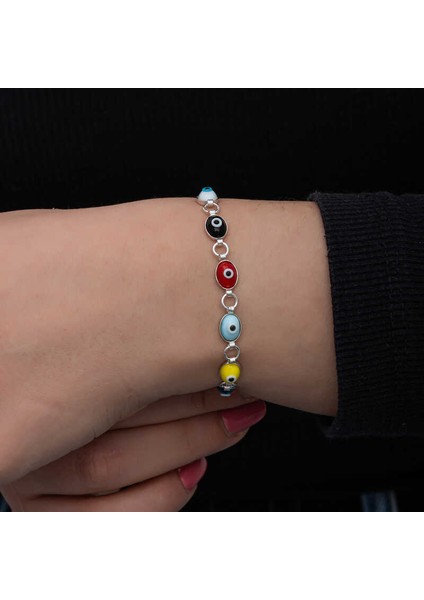 925 Ayar Gümüş Renkli Nazar Mineli Kadın Bileklik T8562 (802802) fırsatları