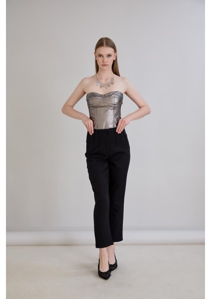 Bel Nervürlü Kemersiz Sahte Cep Detaylı Cigarette Pantolon