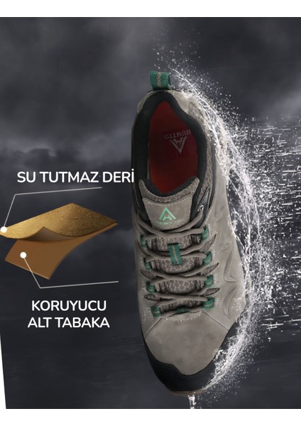 HM1520 Hakiki Deri Su Geçirmez Haki Renk Erkek Günlük ve Outdoor Ayakkabı