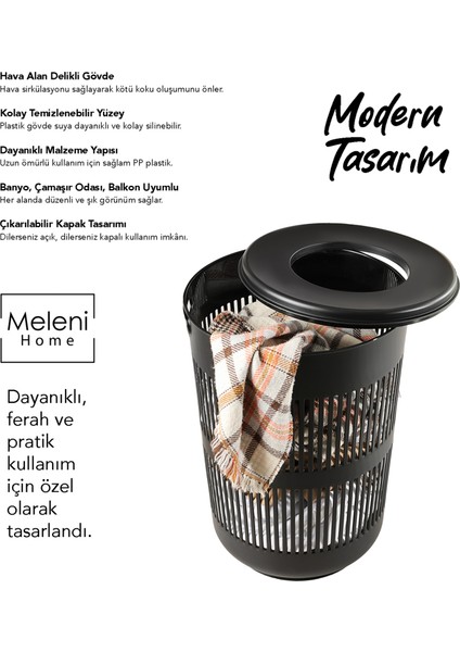 2'li Solara Çamaşır Sepeti Seti - 60 Lt Kapak Detaylı Kirli Sepeti, 22 Lt Çamaşır Sepeti Siyah modelleri