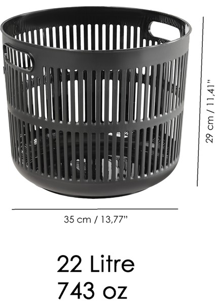 2'li Solara Çamaşır Sepeti Seti - 60 Lt Kapak Detaylı Kirli Sepeti, 22 Lt Çamaşır Sepeti Siyah