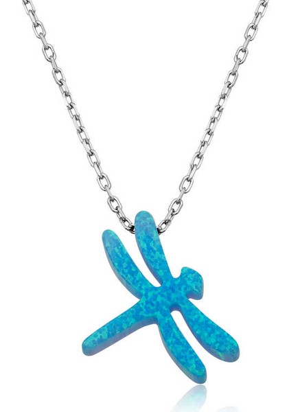 925 Ayar Gümüş Mavi Opal Taş Yusufçuk Kadın Gümüş Kolye PT2610913 (802802)