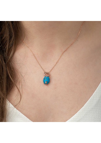 925 Ayar Gümüş Turkuaz Taşlı Kalp Kadın Gümüş Kolye T4758 (802802) fiyatları