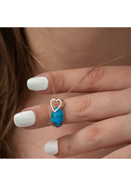 925 Ayar Gümüş Turkuaz Taşlı Kalp Kadın Gümüş Kolye T4758 (802802) modelleri