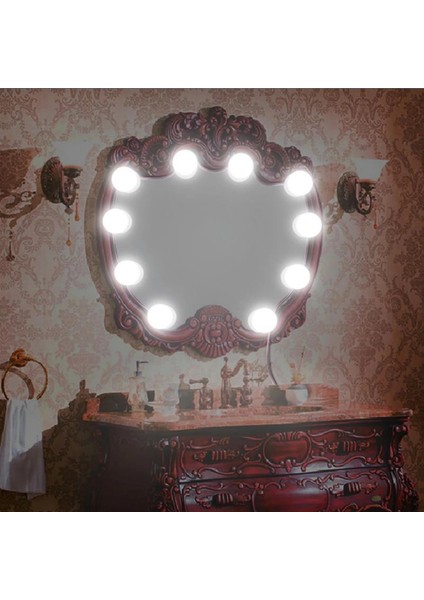 Nostalji Hollywood Tarzı 10&apos;lu Makyaj Masası Aynası Beyaz LED Işıklı Lamba USB (5148) fırsatları