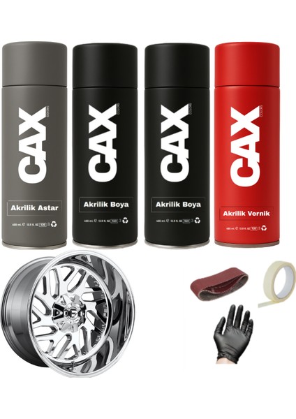 Krom Efekt Araba Jant Sprey Akrilik Özel Yapım Sprey Boya Seti 400 ml Bant-Zımpara-Eldiven
