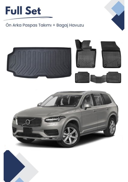 Volvo XC90 7 Koltuk 2021-2022-2023-2024-2025 Model Tam Uyumlu Paspas+Bagaj Havuzu Seti