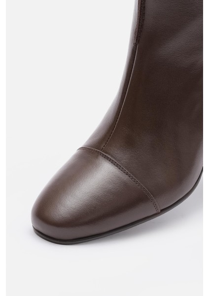 Bestyle Gerçek Deri Kahve Fermuarlı Topuklu Bot