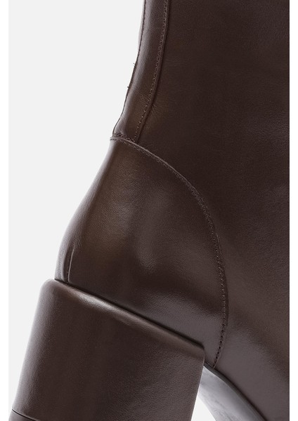 Bestyle Gerçek Deri Kahve Fermuarlı Topuklu Bot