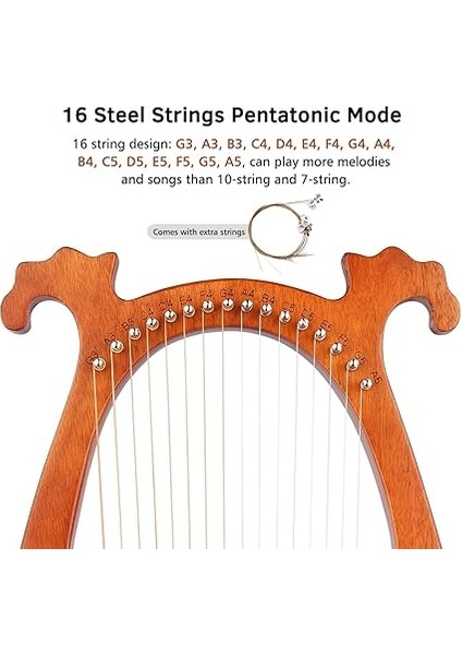 16 Telli Lir Arp Masif Ahşap Telli Çalgı Elk Desenli Ayarlama Çekici Telleri Tem Bezi Penaları Yeni Başlayanlar Için indirimleri