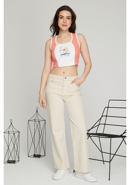 Kadın Deri Crop Ribana Kaşkorse Likralı Deri Garnili Baskılı Crop Büstiyer Deri Üzeri Baskılı Crop fiyatları