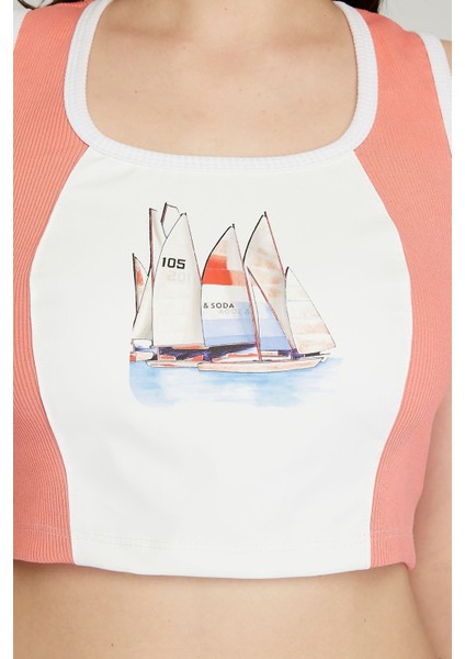 Kadın Deri Crop Ribana Kaşkorse Likralı Deri Garnili Baskılı Crop Büstiyer Deri Üzeri Baskılı Crop indirimleri