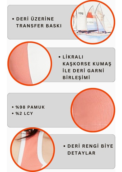 Kadın Deri Crop Ribana Kaşkorse Likralı Deri Garnili Baskılı Crop Büstiyer Deri Üzeri Baskılı Crop