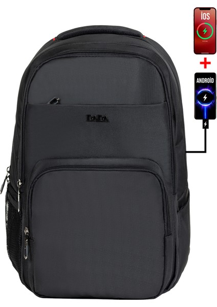 Okul ve Günlük Siyah Erkek Sırt Çantası USB Type-C Aparat Ortopedik Sırt ve Omuz Askısı 14 Inç