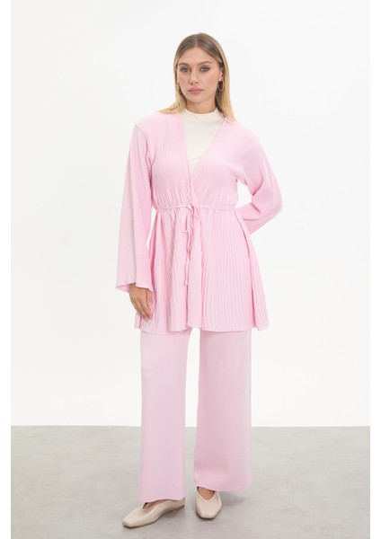 Merserize Kuşaklı Pliseli Takım