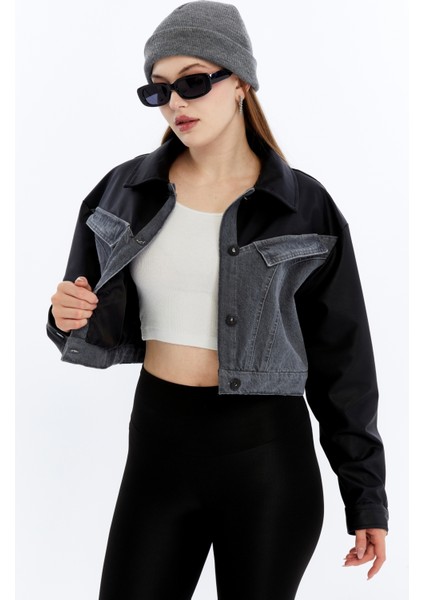 Kadın Oversize Kot Ceket Kolları Deri Garnili Motorcu Montu Günlük Kullanım Yarışçı Kolej Ceket fiyatları