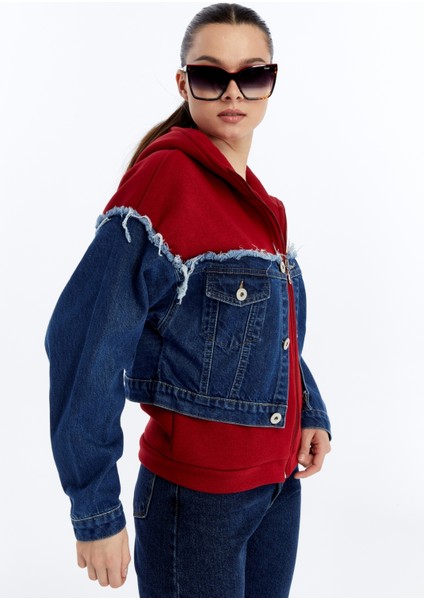 Kadın Oversize Penye ve Kot Garnili Ceket Fermuarlı Kolej Mont Baskılı Günlük Kullanım Kot Ceket modelleri