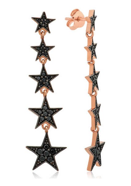 925 Ayar Gümüş Siyah Kayan Yıldızlar Küpe T4146 (802802)