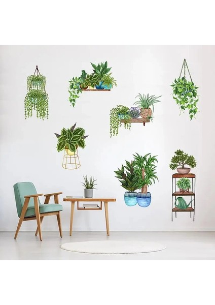 Saksılı Çiçek Tasarımlı Yapışkanlı Sticker (5148) modelleri