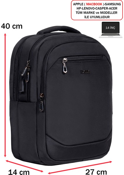 Erkek Sırt Çantası Okul Iş Günlük Kullanım USB Aparat Ortopedik Sırt ve Omuz Askısı 14 Inç modelleri