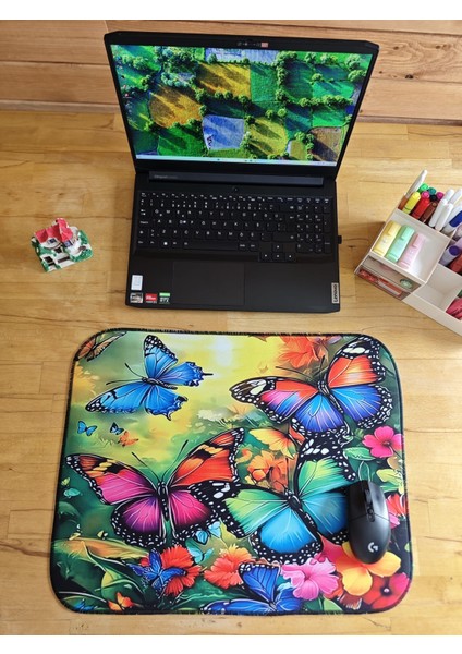 55X45 cm Renkli Kelebekler Kaydırmaz Taban Speed Yüzey Oyuncu Mouse Pad Gaming Pad