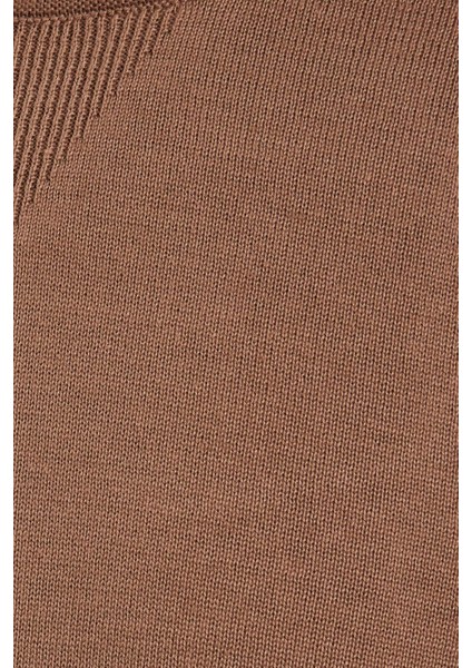 Erkek Standart Fit Normal Kesim Bisiklet Yaka Koyu Vizon Triko Kazak