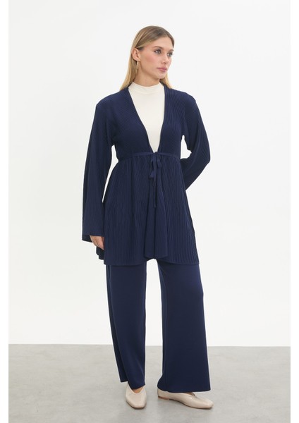 Merserize Kuşaklı Pliseli Takım