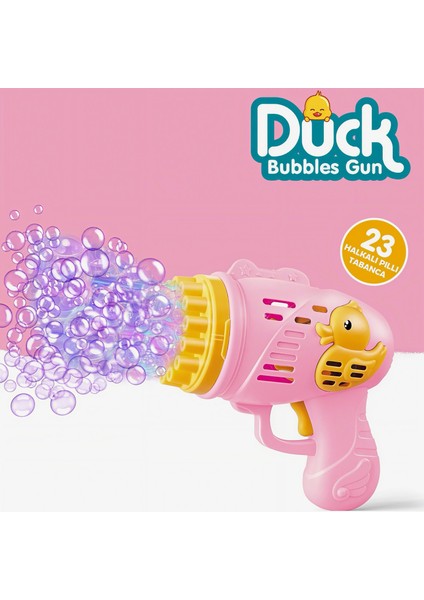 Neşeli Ördek Baloncuk Tabancası – 23 Halkalı, Pilli, Köpük Saçan Oyuncak Tabanca