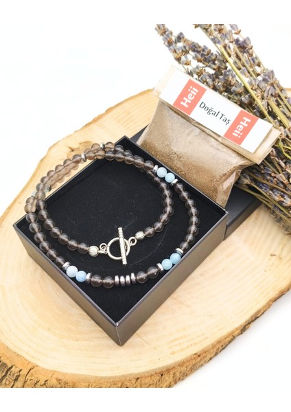 Dumanlı Kuvars ve Akuamarin Erkek Kolye