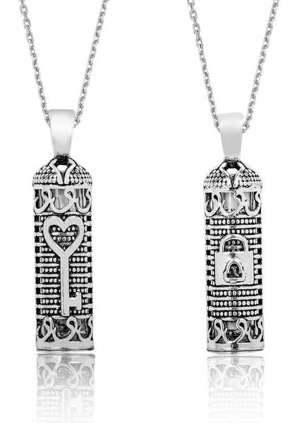 925 Ayar Gümüş Anahtar Cevşen Dualı Silindir Gümüş Kolye T6157 (802802)