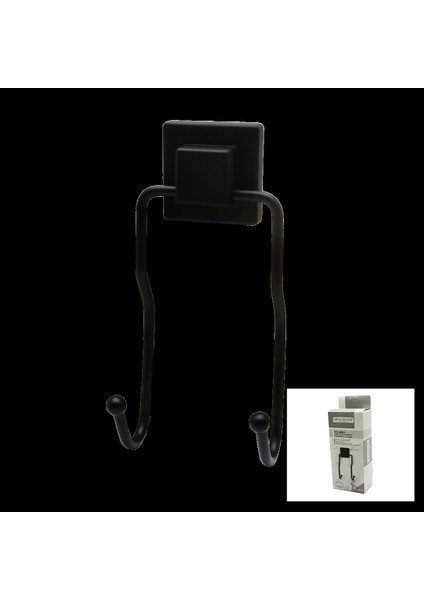 Siyah - 2li Metal Sarkık Askı Kare Güçlü Yapışkanlı 8X9X19CM (5148)