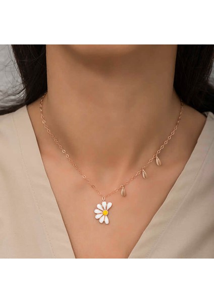 925 Ayar Gümüş Papatya Seviyor Sevmiyor Bayan Gümüş Kolye T5977 (802802)