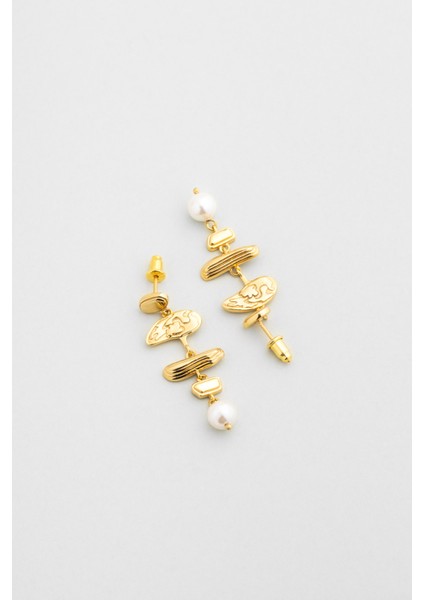 Lucia 18 Ayar Sarı Altın Kaplama Gümüş Inci Küpe