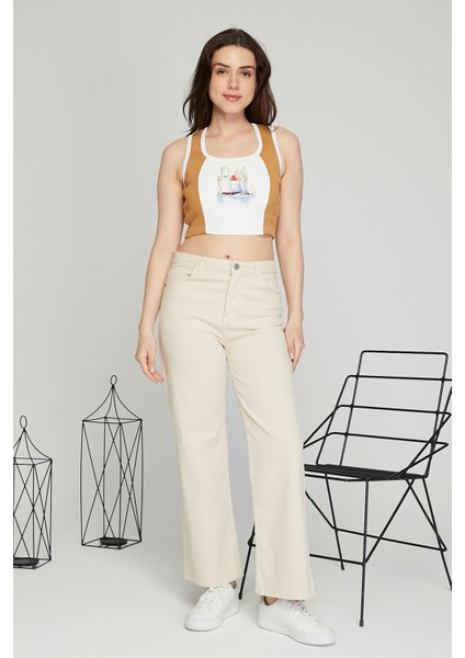 Kadın Deri Crop Ribana Kaşkorse Likralı Deri Garnili Baskılı Crop Büstiyer Deri Üzeri Baskılı Crop fiyatları