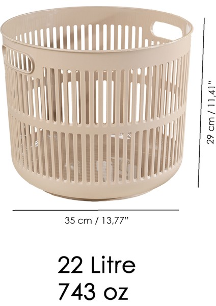 2'li Solara Çamaşır Sepeti Seti - 60 Lt Kapak Detaylı Kirli Sepeti, 22 Lt Çamaşır Sepeti Bej