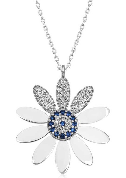 925 Ayar Gümüş Nazarlı Papatya Kadın Gümüş Kolye T7014 (802802)