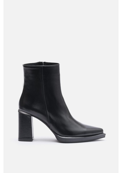 Bestyle Ludo Kadın Siyah Gerçek Deri Topuklu Bot