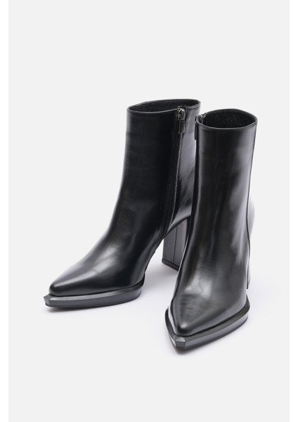 Bestyle Ludo Kadın Siyah Gerçek Deri Topuklu Bot