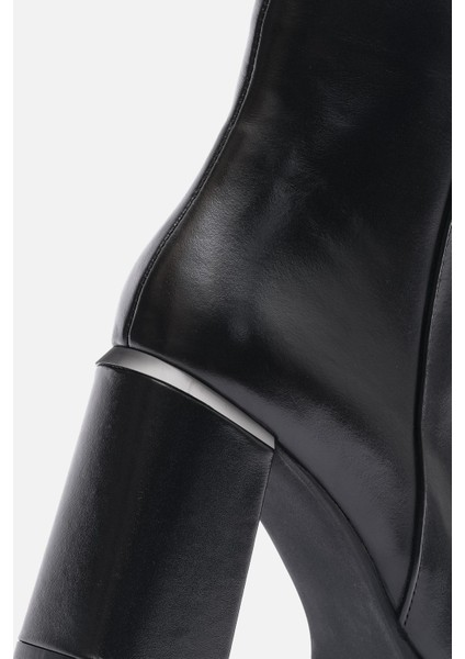 Bestyle Ludo Kadın Siyah Gerçek Deri Topuklu Bot