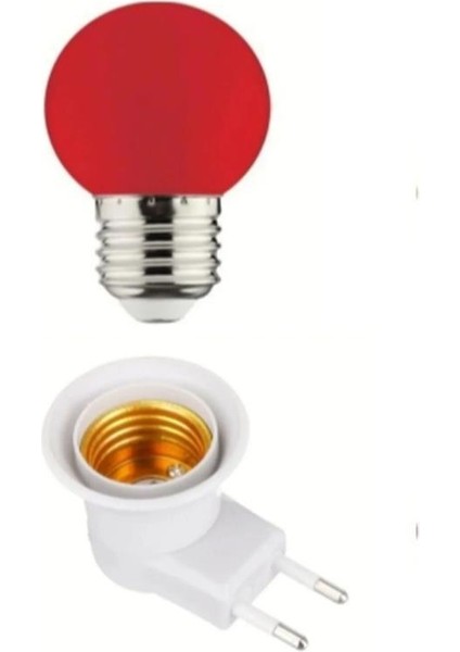 Ultra Lüks Açma Kapama Anahtarlı Duy Fişli + 1W Tasarruflu E27 LED Gece Lambası Kırmızı Işık