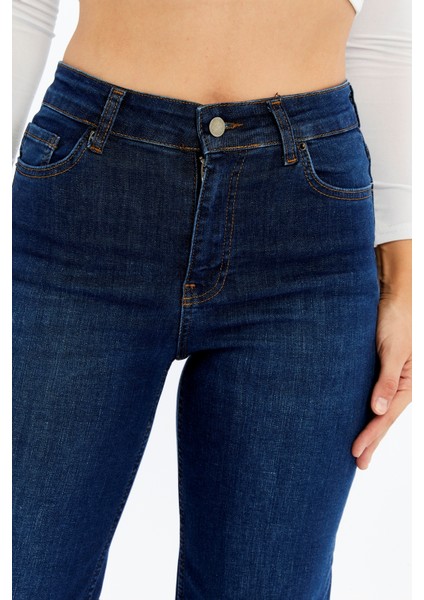 Kadın Yüksek Bel Düz Paça Denim Jean – Koyu Mavi Rahat Kalıp Günlük Pantolon indirimleri