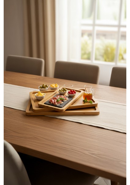 3 Lü Set Ahşap Kahvaltılık Oval Tepsi Çok Amaçlı Sunum Tahtası fiyatları