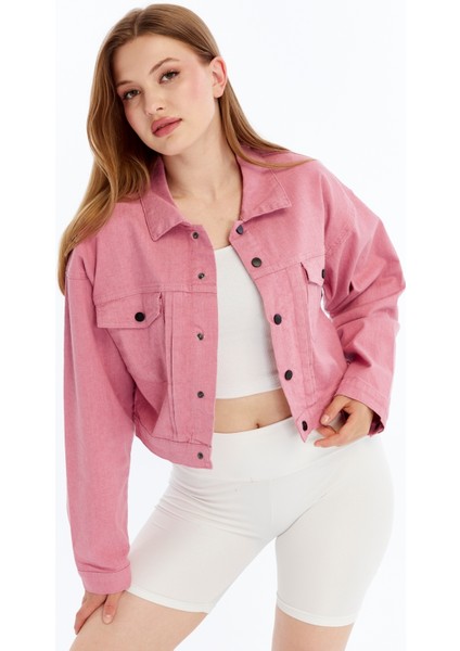 Kadın Bomber Gabardin Ceket Çıt Çıt Düğmeli Kolej Kot Ceket Cepli Renkli Kolay Kombinlenebilen Ceket