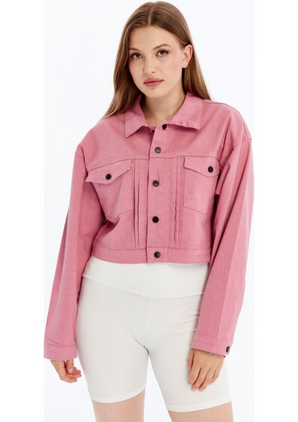 Kadın Bomber Gabardin Ceket Çıt Çıt Düğmeli Kolej Kot Ceket Cepli Renkli Kolay Kombinlenebilen Ceket