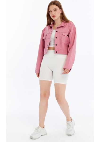 Kadın Bomber Gabardin Ceket Çıt Çıt Düğmeli Kolej Kot Ceket Cepli Renkli Kolay Kombinlenebilen Ceket