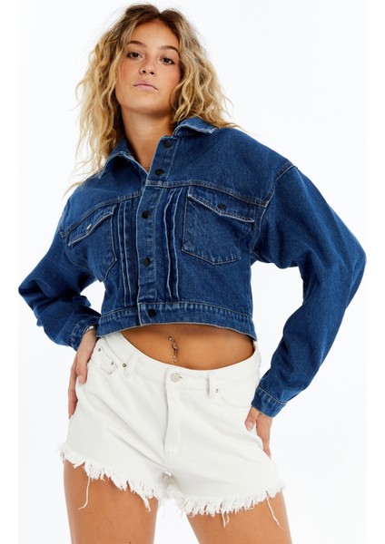 Kadın Kot Ceket Oversize Bomber Niş Tasarım Özgünlük Günlük Kullanıma Uygun Şık Mont Crop Kot Ceket