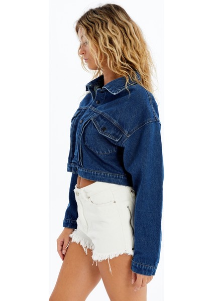 Kadın Kot Ceket Oversize Bomber Niş Tasarım Özgünlük Günlük Kullanıma Uygun Şık Mont Crop Kot Ceket