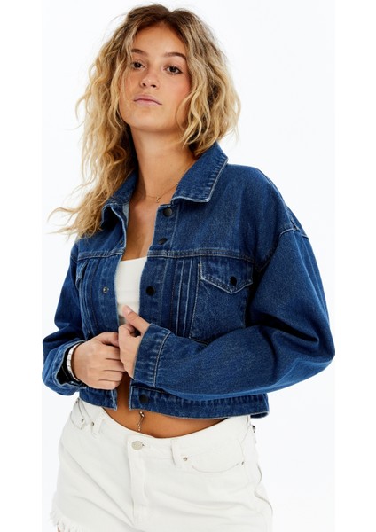 Kadın Kot Ceket Oversize Bomber Niş Tasarım Özgünlük Günlük Kullanıma Uygun Şık Mont Crop Kot Ceket