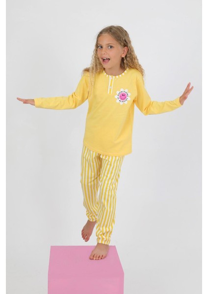 Kız Çocuk Uzun Kollu %100 Pamuklu Düğme Detaylı Pijama Takımı Alright fırsatları
