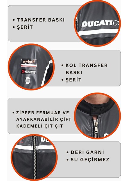 Erkek Baskılı Motorcu Ceket Deri Garnili Yarışçı Mont Fermuarlı ve Çıtçıtlı Kolej Montu Bomber Ceket